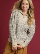 Umgee Snow Leopard Quarter-Zip Knit Sweater-Women's Shirts & Tops-Shop Z & Joxa