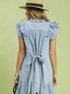Umgee Soft Skies Chambray Ruffled Denim Mini Dress-Women's Dresses-Shop Z & Joxa