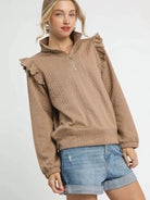 Umgee Stem & Style Cable Knit Textured Pullover with Ruffles-Women's Shirts & Tops-Shop Z & Joxa