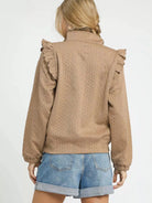 Umgee Stem & Style Cable Knit Textured Pullover with Ruffles-Women's Shirts & Tops-Shop Z & Joxa