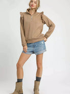 Umgee Stem & Style Cable Knit Textured Pullover with Ruffles-Women's Shirts & Tops-Shop Z & Joxa