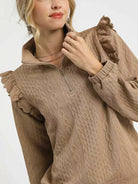 Umgee Stem & Style Cable Knit Textured Pullover with Ruffles-Women's Shirts & Tops-Shop Z & Joxa