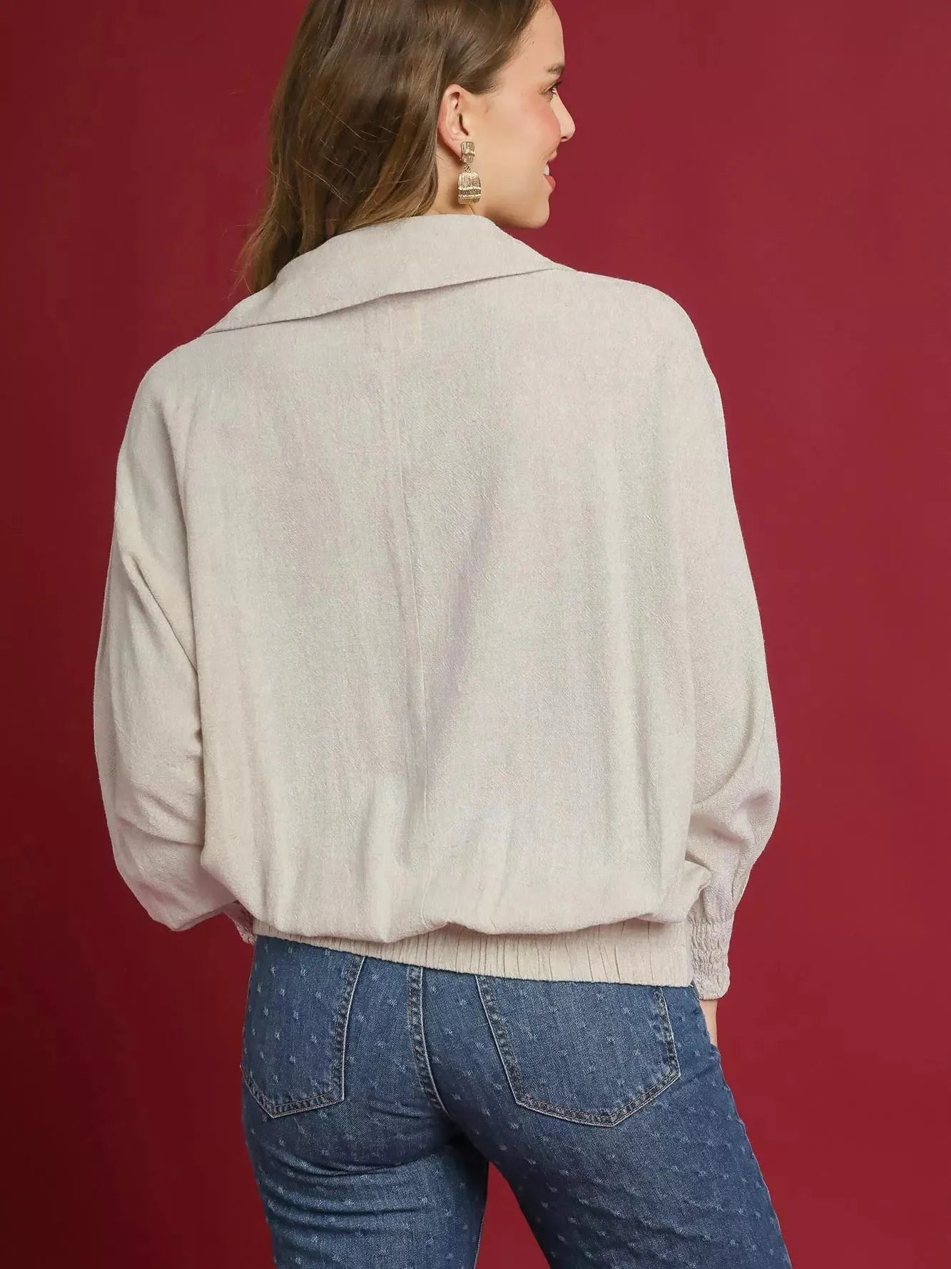 Umgee Sunbleached Linen Long Sleeve Shirt with Cuffs-Women's Shirts & Tops-Shop Z & Joxa