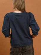 Umgee Sunday Blues Puff Sleeve Cozy Sweatshirt-Women's Shirts & Tops-Shop Z & Joxa