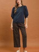 Umgee Sunday Blues Puff Sleeve Cozy Sweatshirt-Women's Shirts & Tops-Shop Z & Joxa