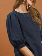 Umgee Sunday Blues Puff Sleeve Cozy Sweatshirt-Women's Shirts & Tops-Shop Z & Joxa