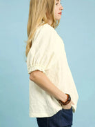 Umgee Sunlit Daydream Smocked Peasant Top with Puff Sleeves-Women's Shirts & Tops-Shop Z & Joxa
