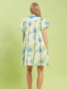 Umgee Sunlit Meadow Floral Print Babydoll Dress with Blue Trim-Women's Dresses-Shop Z & Joxa