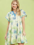 Umgee Sunlit Meadow Floral Print Babydoll Dress with Blue Trim-Women's Dresses-Shop Z & Joxa