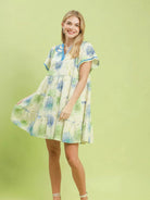 Umgee Sunlit Meadow Floral Print Babydoll Dress with Blue Trim-Women's Dresses-Shop Z & Joxa