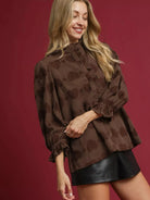 Umgee Sweetheart Ruffle Charm Jacquard Long Sleeve Shirt-Women's Shirts & Tops-Shop Z & Joxa