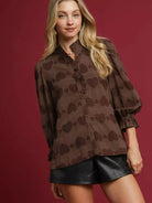 Umgee Sweetheart Ruffle Charm Jacquard Long Sleeve Shirt-Women's Shirts & Tops-Shop Z & Joxa