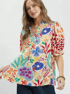 Umgee Tangerine Daydream Ruffle Trim Puff Sleeve Top-Women's Shirts & Tops-Shop Z & Joxa