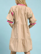 Umgee Taupe Harmony Embroidered Floral Tiered Babydoll Dress-Women's Dresses-Shop Z & Joxa