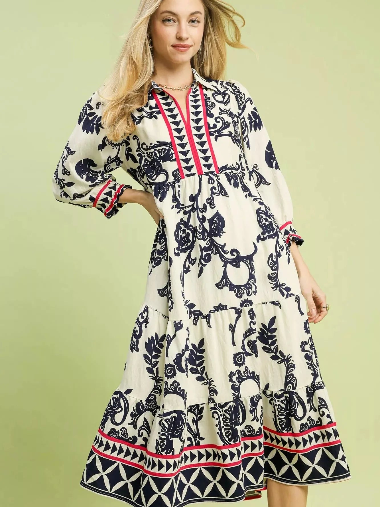 Umgee Tiered & True Boho Print Tiered Midi Dress-Women's Dresses-Shop Z & Joxa