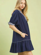 Umgee Tiered & True French Terry Mini Dress with Striped Trim-Women's Dresses-Shop Z & Joxa