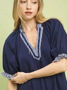 Umgee Tiered & True French Terry Mini Dress with Striped Trim-Women's Dresses-Shop Z & Joxa