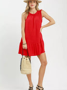 Umgee Tomato Tango Sleeveless Ruffle Trim Drop Waist Mini Dress-Women's Dresses-Shop Z & Joxa