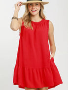 Umgee Tomato Tango Sleeveless Ruffle Trim Drop Waist Mini Dress-Women's Dresses-Shop Z & Joxa
