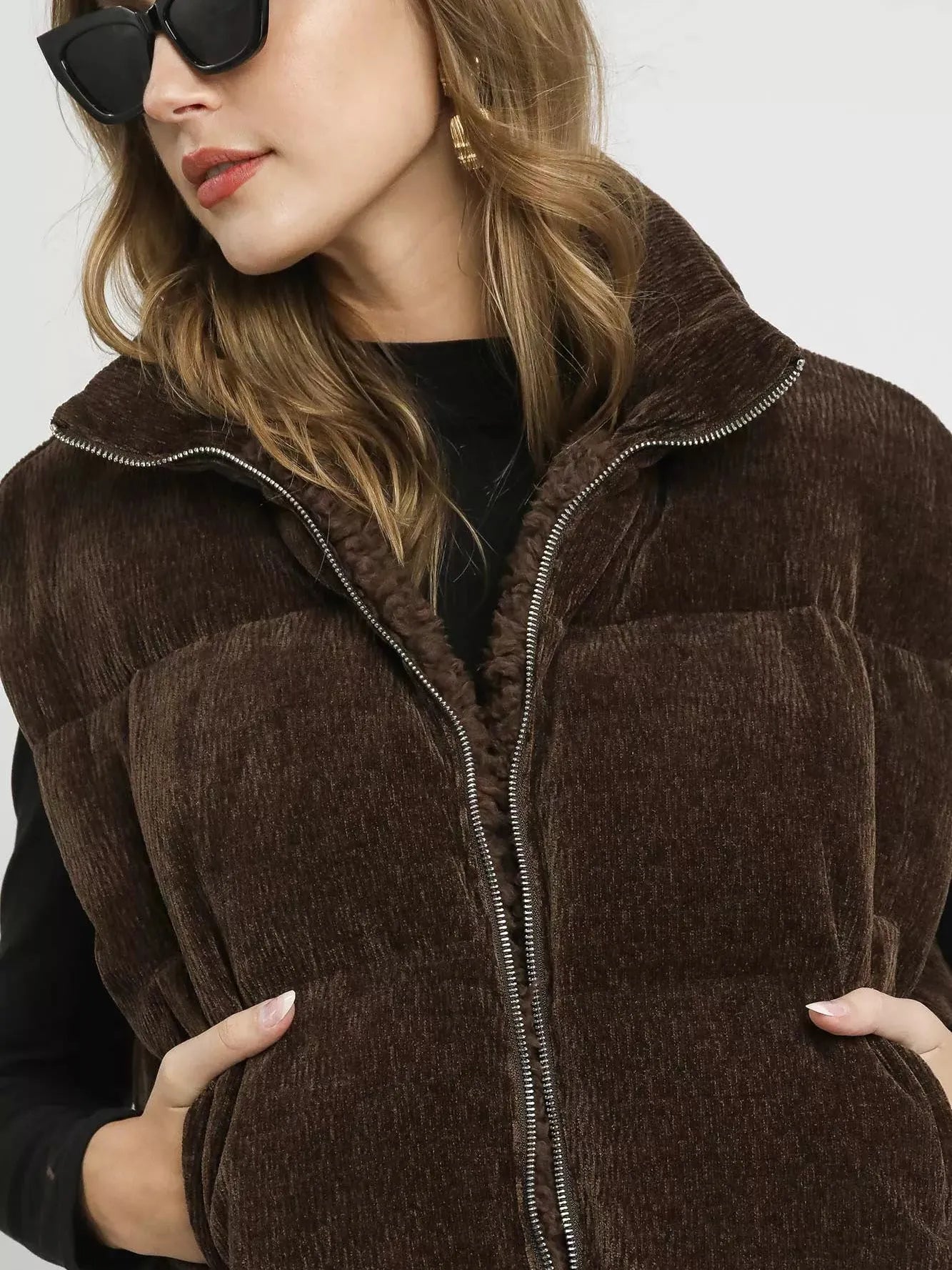 Umgee Twice as Nice Reversble Sherpa Zip Drawstring Vest-Women's Outerwear-Shop Z & Joxa