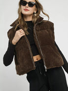 Umgee Twice as Nice Reversble Sherpa Zip Drawstring Vest-Women's Outerwear-Shop Z & Joxa