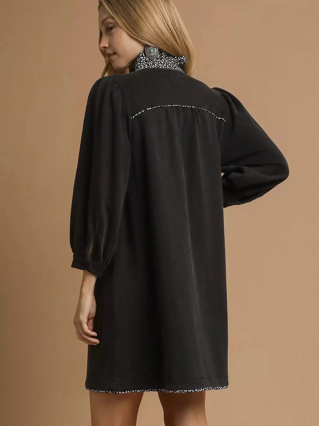 Umgee Urban Safari French Terry Mini Dress with Leopard Accent-Women's Dresses-Shop Z & Joxa