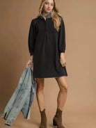 Umgee Urban Safari French Terry Mini Dress with Leopard Accent-Women's Dresses-Shop Z & Joxa