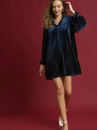 Umgee Velvet Affair Ruffle Trim Mini Babydoll Dress-Women's Dresses-Shop Z & Joxa