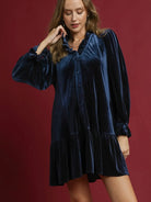 Umgee Velvet Affair Ruffle Trim Mini Babydoll Dress-Women's Dresses-Shop Z & Joxa