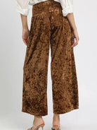 Umgee Velvet Crush Smocked Waist Wide Cropped Pants in Cocoa-Women's Pants-Shop Z & Joxa