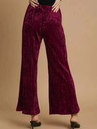 Umgee Velvet Crush Smocked Waist Wide Cropped Pants in Wine-Women's Pants-Shop Z & Joxa