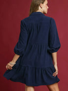 Umgee Velvet Valley Tiered Corduroy Balloon Sleeves Dress-Women's Dresses-Shop Z & Joxa