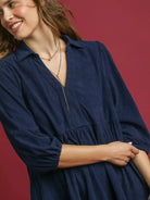 Umgee Velvet Valley Tiered Corduroy Balloon Sleeves Dress-Women's Dresses-Shop Z & Joxa