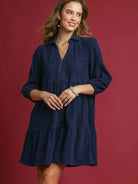 Umgee Velvet Valley Tiered Corduroy Balloon Sleeves Dress-Women's Dresses-Shop Z & Joxa