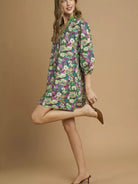 Umgee Verdant Bloom Boho Floral Balloon Sleeve Mini Dress-Women's Dresses-Shop Z & Joxa