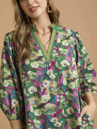 Umgee Verdant Bloom Boho Floral Balloon Sleeve Mini Dress-Women's Dresses-Shop Z & Joxa