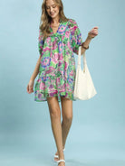 Umgee Watercolor Whimsy Green Floral Babydoll Dress-Women's Dresses-Shop Z & Joxa