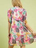 Umgee Watercolor Whimsy Pink Floral Babydoll Dress-Women's Dresses-Shop Z & Joxa