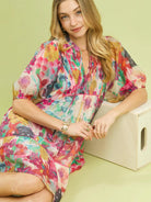 Umgee Watercolor Whimsy Pink Floral Babydoll Dress-Women's Dresses-Shop Z & Joxa