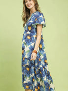 Umgee Wildflower Reverie Floral Flutter Sleeve Tiered Midi Dress-Women's Dresses-Shop Z & Joxa