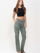VERVET By Flying Monkey Army Green Mid Rise Straight Jeans with Cargo Pockets-Women's Clothing-Shop Z & Joxa