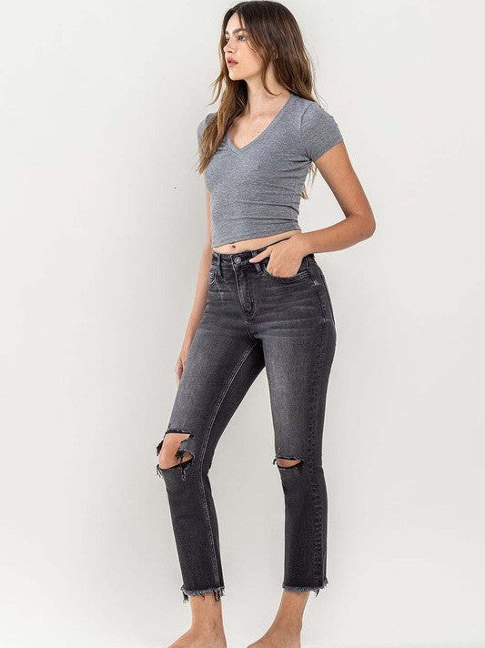 VERVET By Flying Monkey Astir Dream High Rise Stretch Distressed Crop Slim Straight Jeans-Women's Clothing-Shop Z & Joxa