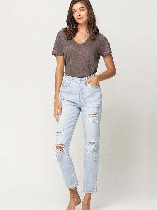 VERVET By Flying Monkey Born with Good Jeans Super High Rise Distressed Crop Straight Jeans-Women's Clothing-Shop Z & Joxa