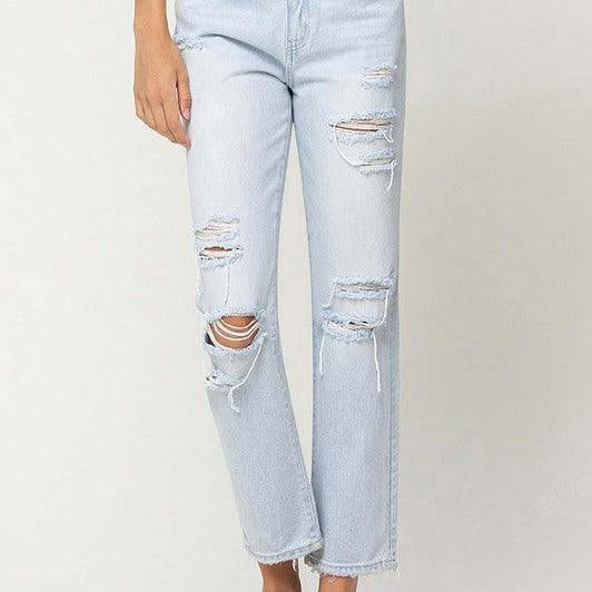 VERVET By Flying Monkey Born with Good Jeans Super High Rise Distressed Crop Straight Jeans-Women's Clothing-Shop Z & Joxa