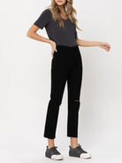 VERVET By Flying Monkey Darker Side High Rise Straight Cut Distressed-jeans-Women's Clothing-Shop Z & Joxa