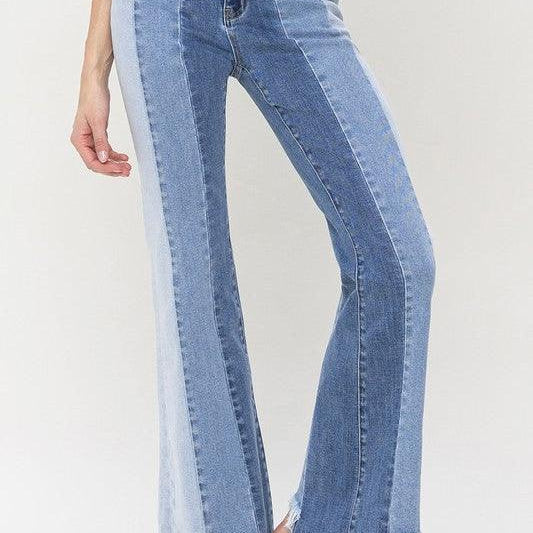 VERVET By Flying Monkey Fun Shades of Denim High Rise Flare Jeans with Raw Hem-Women's Clothing-Shop Z & Joxa