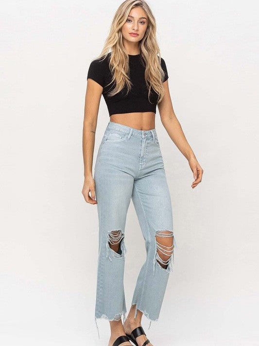 VERVET By Flying Monkey Iconic Style Vintage Distressed Crop Flare Jeans-Women's Clothing-Shop Z & Joxa