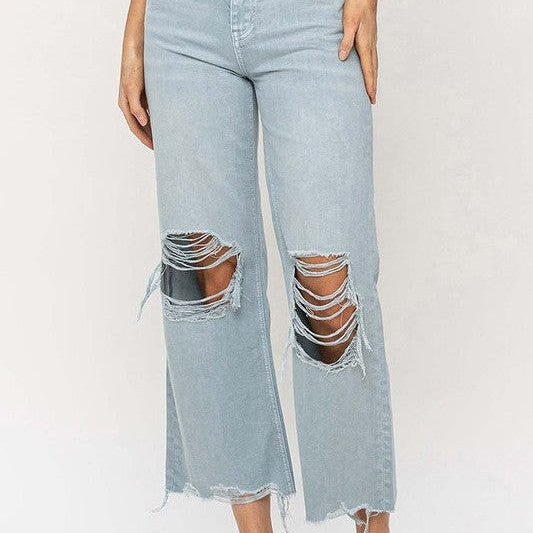 VERVET By Flying Monkey Iconic Style Vintage Distressed Crop Flare Jeans-Women's Clothing-Shop Z & Joxa