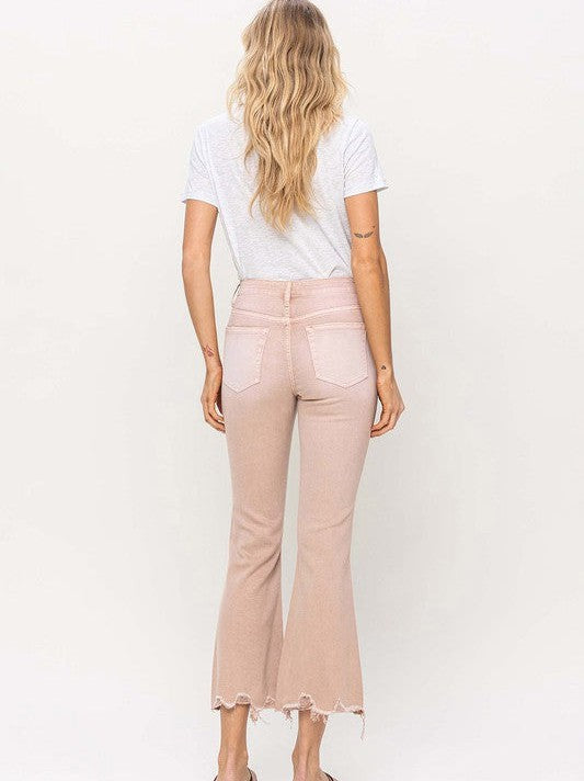 VERVET By Flying Monkey Laid Back Coral High Rise Distressed Hem Crop Flare Jeans-Women's Clothing-Shop Z & Joxa