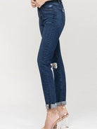 VERVET By Flying Monkey Let the Good Times Roll Distressed High Waist Roll Up Mom Jeans-Women's Clothing-Shop Z & Joxa